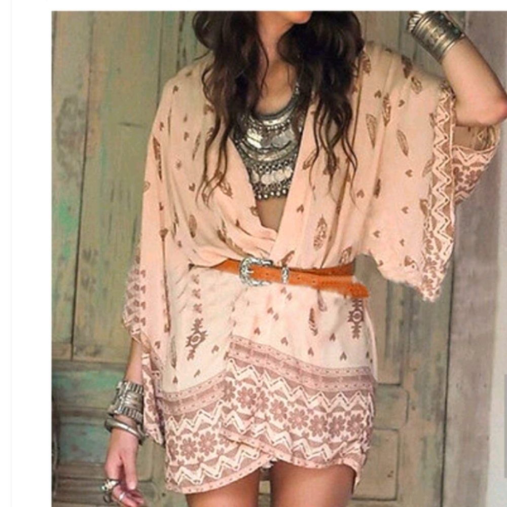 Midi length pale pink boho kimono